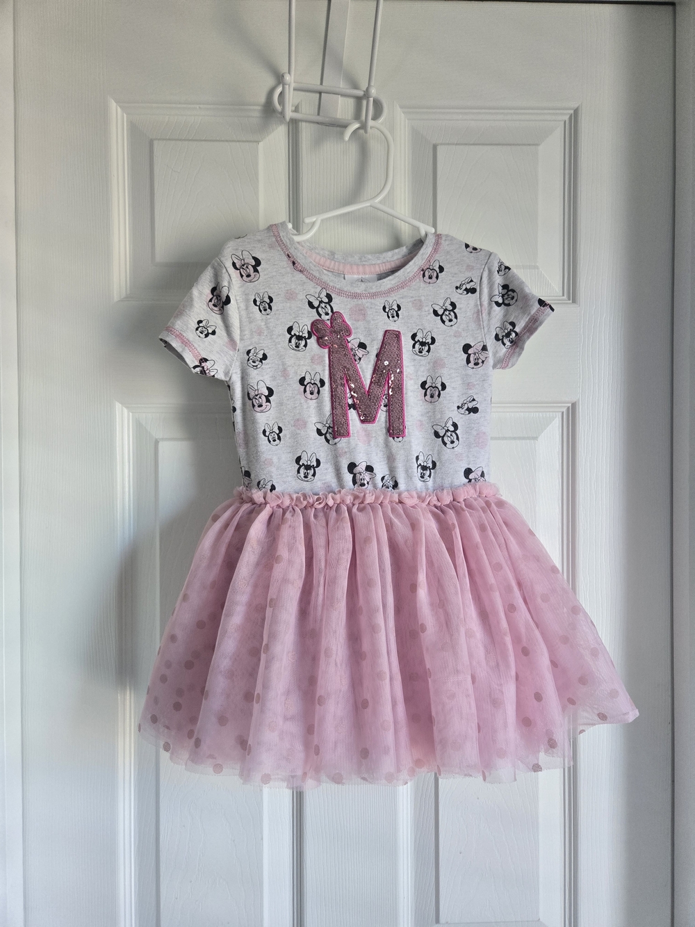 Pink Minnie Mouse Tulle Dress with Sequin 'M' Applique